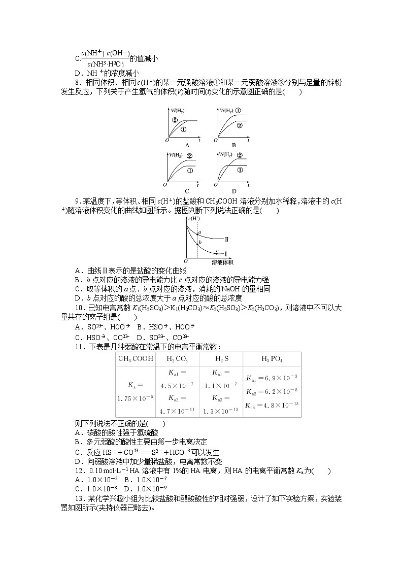 2020-2021学年人教版选择性必修1第3章第1节电离平衡作业 练习02