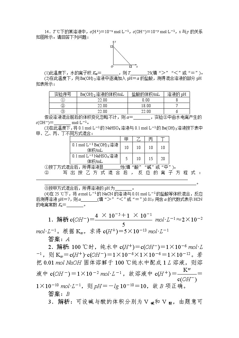 2020-2021学年人教版选择性必修1第3章第2节水的电离和溶液的pH第2课时作业 练习03