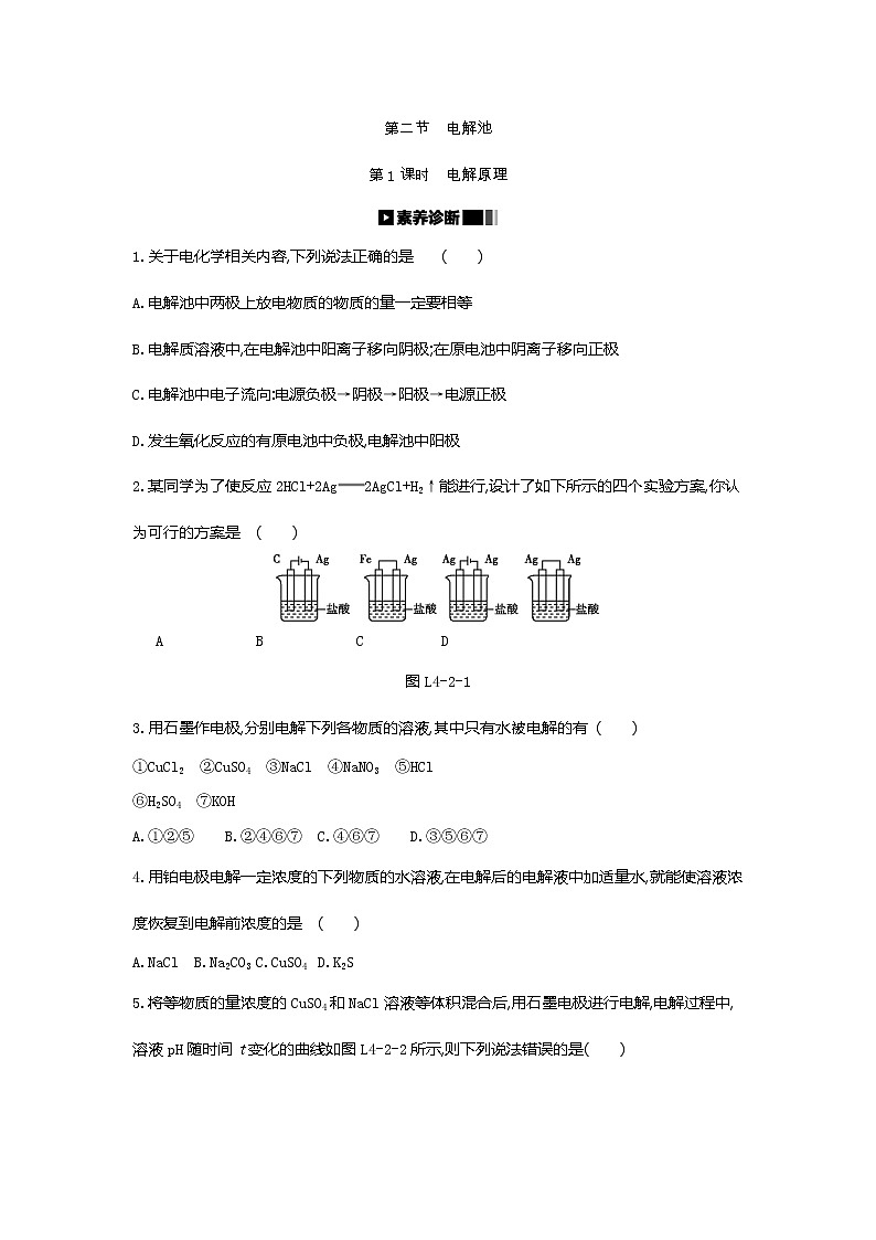 2020-2021学年新人教版选择性必修1第4章第2节电解池第1课时作业 练习01