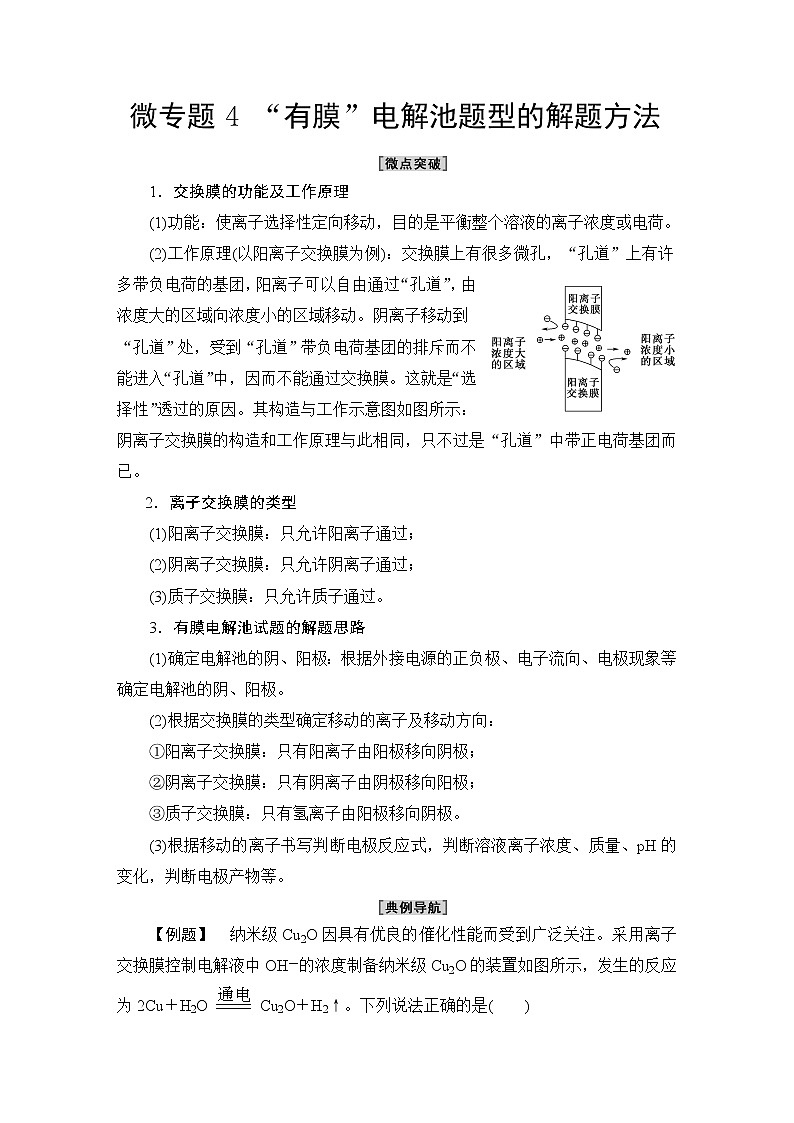 2020-2021学年新鲁科版选择性必修1第1章 微专题4 “有膜”电解池题型的解题方法学案01