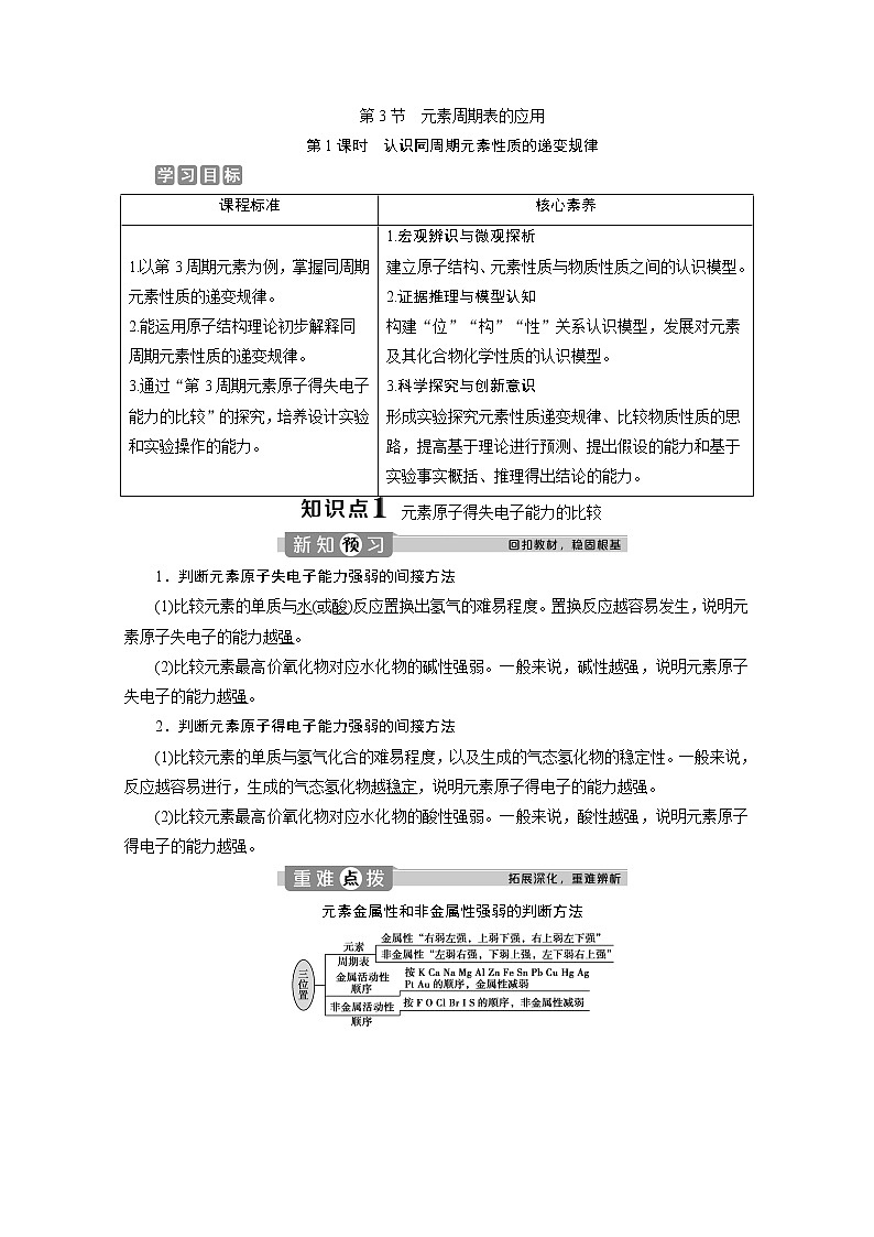 2019-2020学年新教材鲁科版必修第二册 第1章第3节 元素周期表的应用（第1课时） 学案01