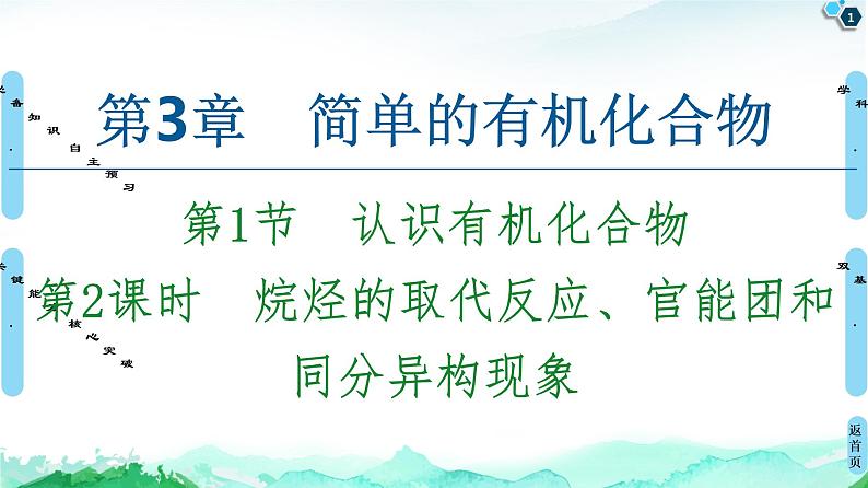 2020-2021学年新鲁科版必修2第3章 第1节 第2课时　烷烃的取代反应、官能团和同分异构现象课件（64张）第1页