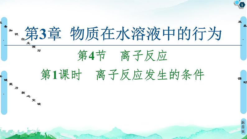 2020-2021学年新鲁科版选择性必修1第3章 第4节 第1课时 离子反应发生的条件课件（60张）第1页