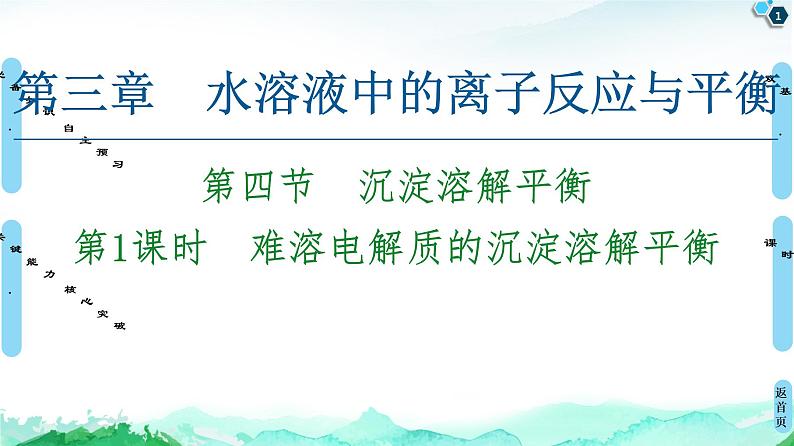 2020-2021学年新人教版选择性必修1第3章 第4节　第1课时　难溶电解质的沉淀溶解平衡课件（55张）第1页