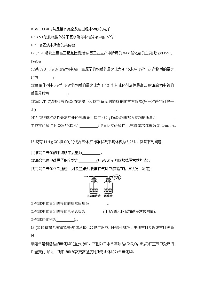 2021届新人教版高三化学复习练习卷：物质的量气体摩尔体积03