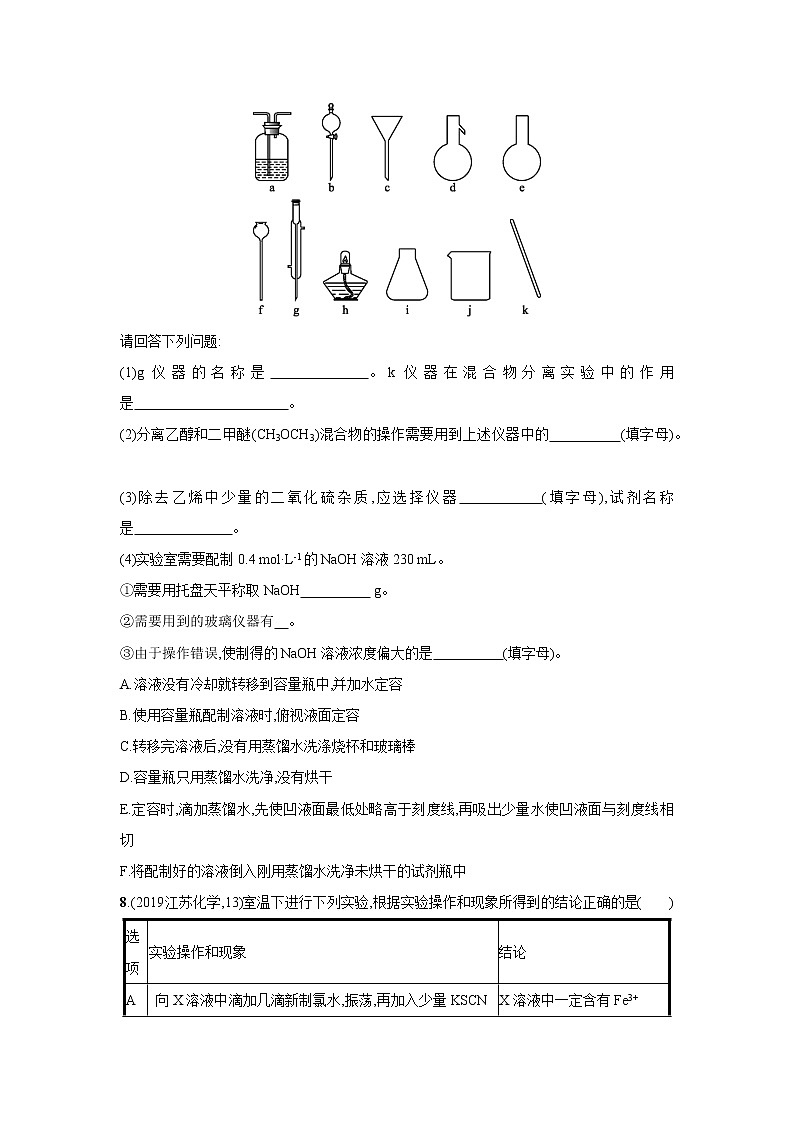 2021届新人教版高三化学复习练习卷：化学实验常用仪器和基本操作03