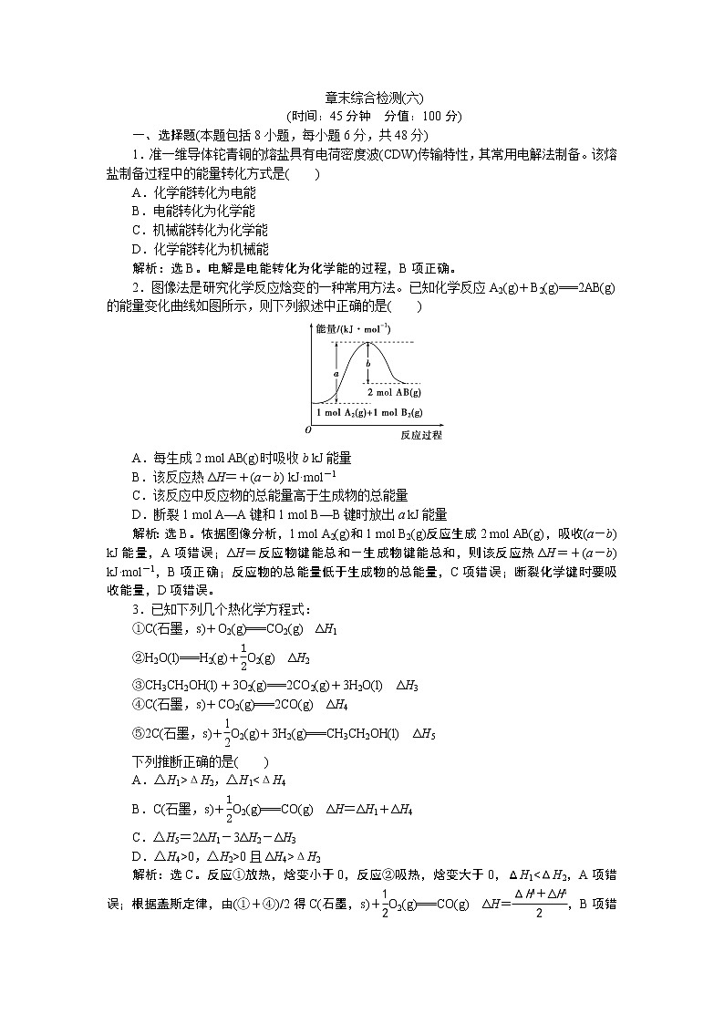 高中化学选修四鲁科版-第一章第一节 章末综合检测01