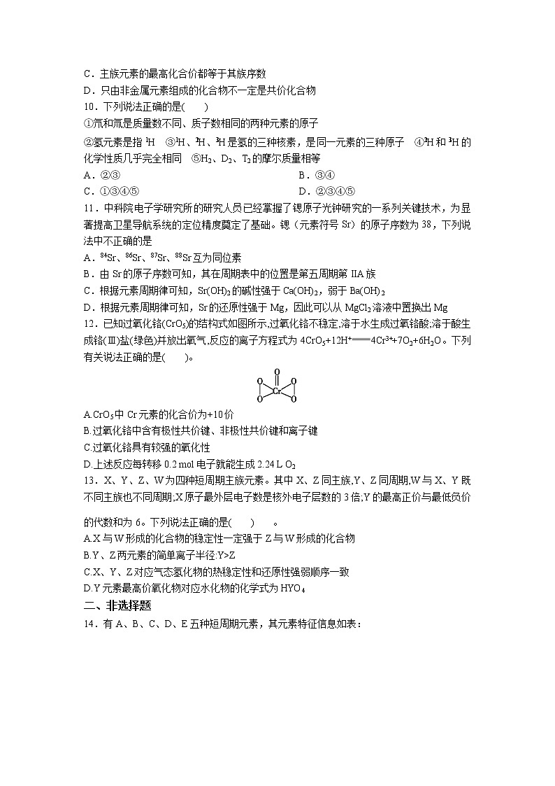 2021届高考化学一轮复习过关训练：物质结构 元素周期律03