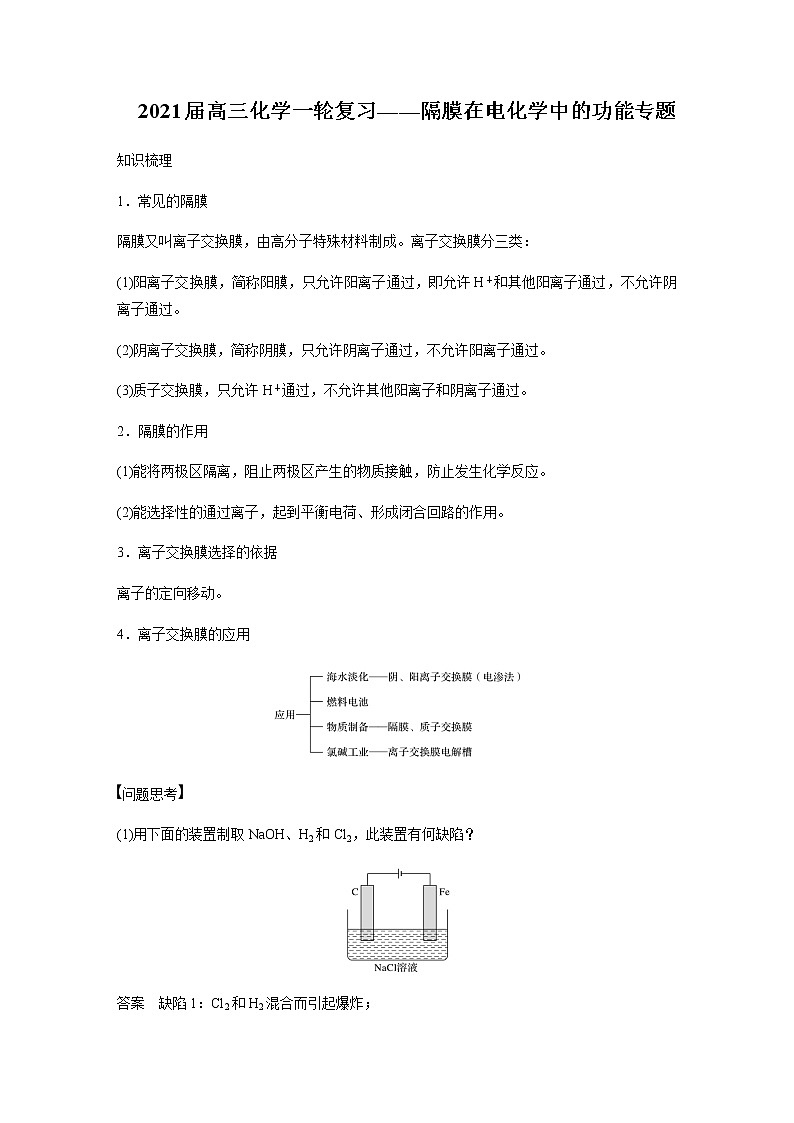 2021届高三化学一轮复习重点专题11——隔膜在电化学中的功能（知识点+训练）解析版01