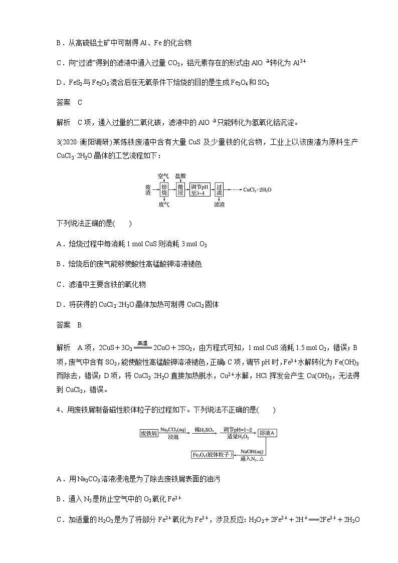 2021届高三化学一轮复习重点专题16——工业流程中含铁化合物的制备（练习）解析版02