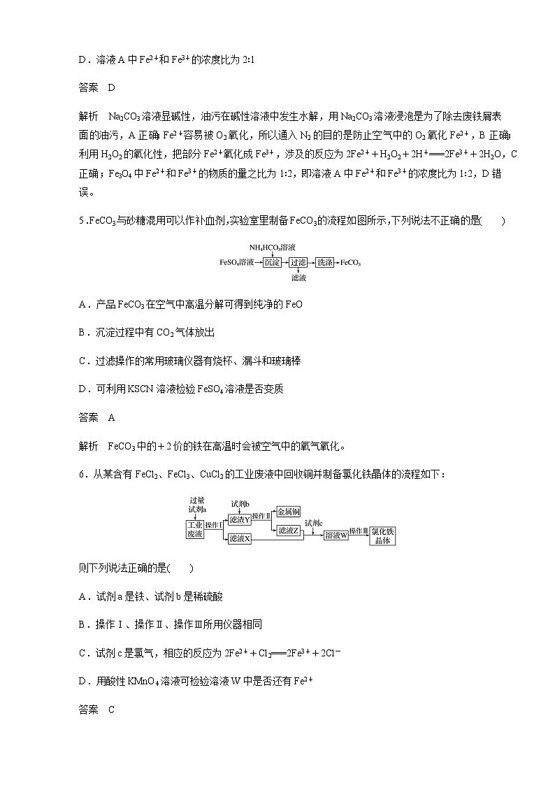 2021届高三化学一轮复习重点专题16——工业流程中含铁化合物的制备（练习）解析版03