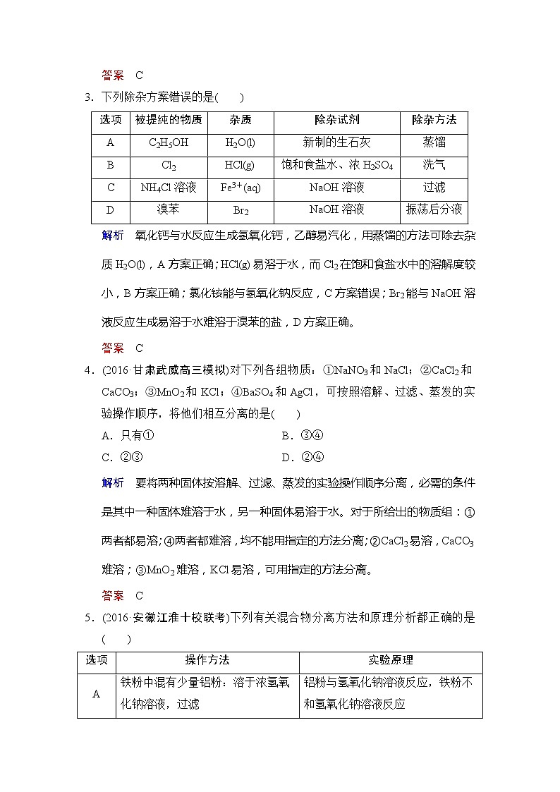 2021版高中化学一轮复习练习：第10章 第2课时　物质的分离、提纯与检验 Word版含解析02