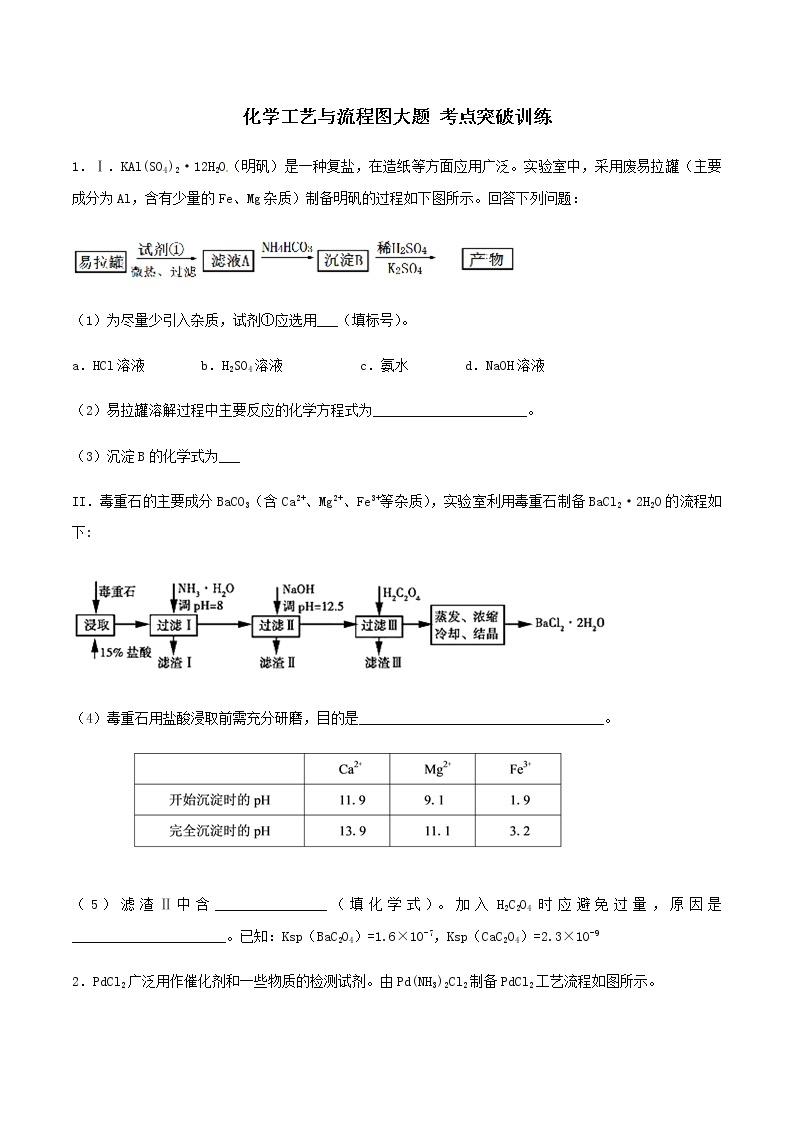 通用版化学2019-2020学年高三化学一轮复习 化学工艺与流程图大题 考点突破训练（2份打包）01