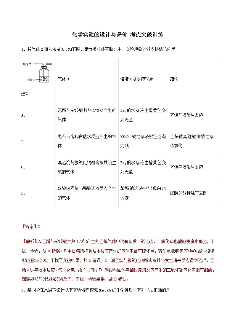 通用版化学2019-2020学年高三化学一轮复习 化学实验的设计与评价 考点突破训练（解析版）第1页