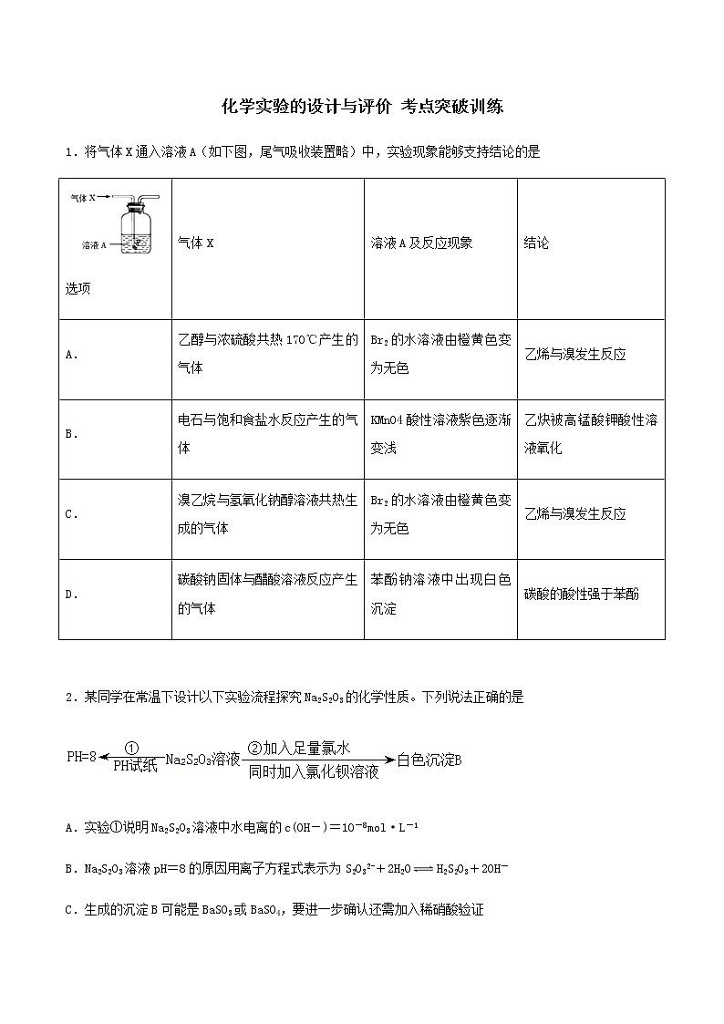 通用版化学2019-2020学年高三化学一轮复习 化学实验的设计与评价 考点突破训练（学生版）第1页