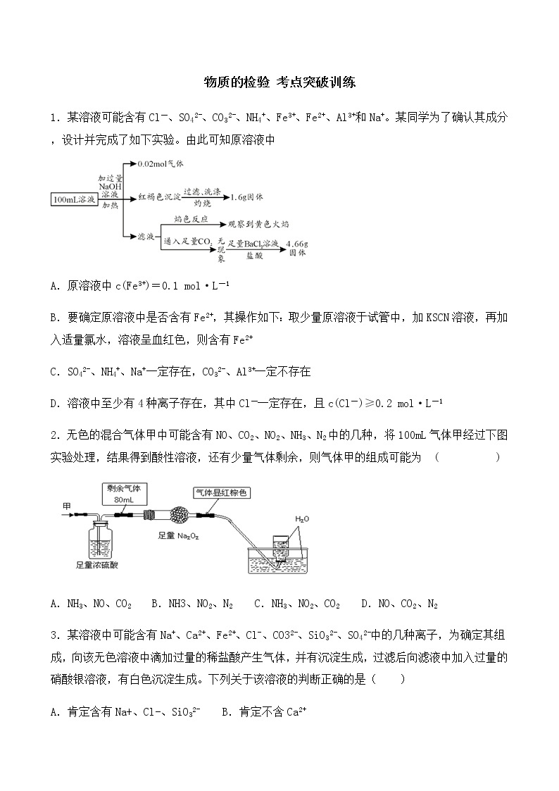 通用版化学2019-2020学年高三化学一轮复习 物质的检验 考点突破训练（2份打包）01