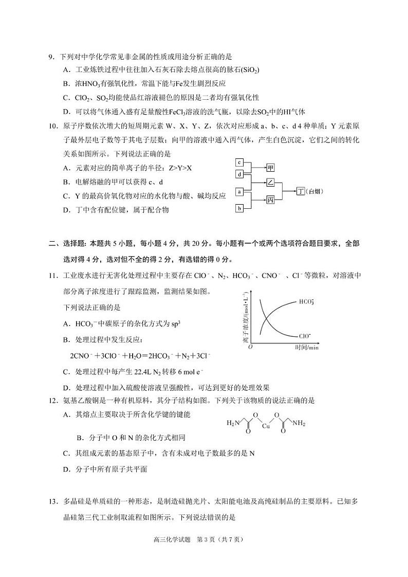 山东省青岛市黄岛区2020-2021学年度第一学期期中学业水平检测 高三化学试题（PDF版，无答案）03