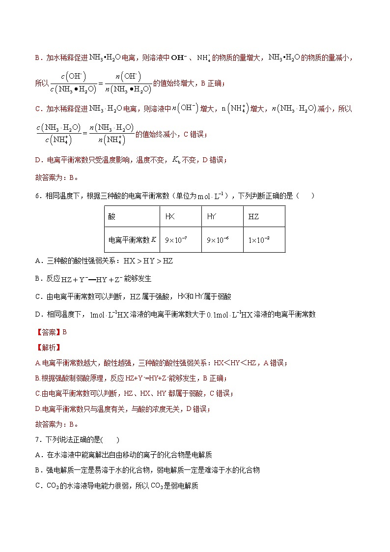 人教版高中化学选修4  3.1《弱电解质的电离》同步练习（解析版）03