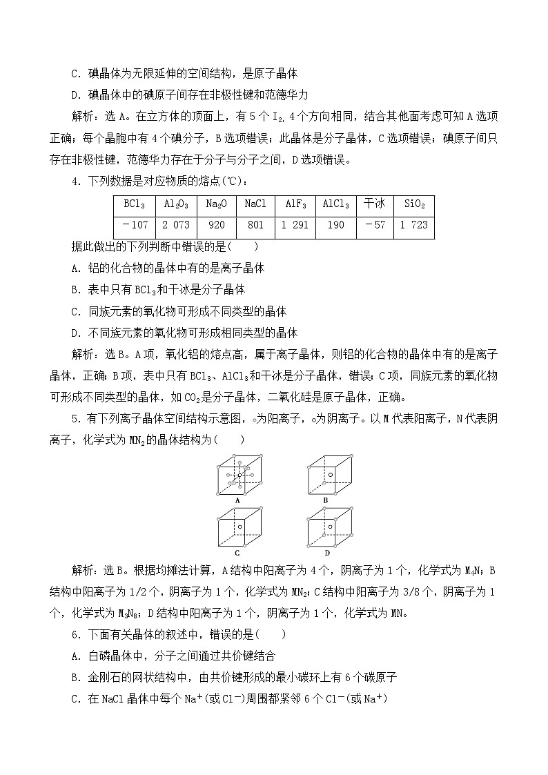 高中化学鲁科版  选修三   晶体结构与性质 课后达标检测02