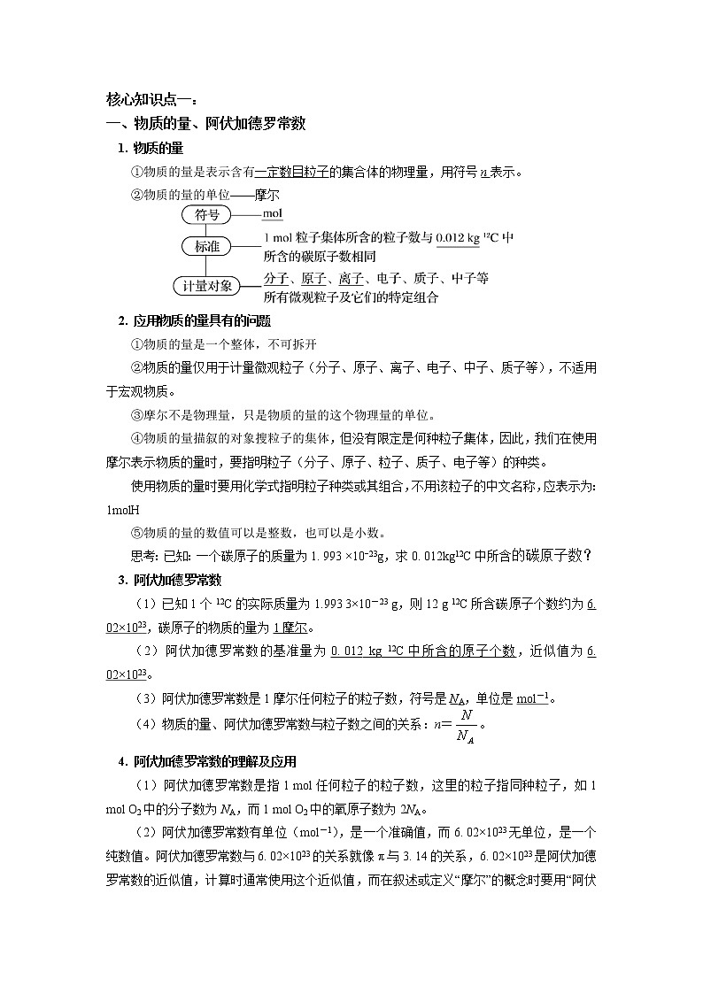 必修1 第二章 第三节 物质的量（1） 学案02