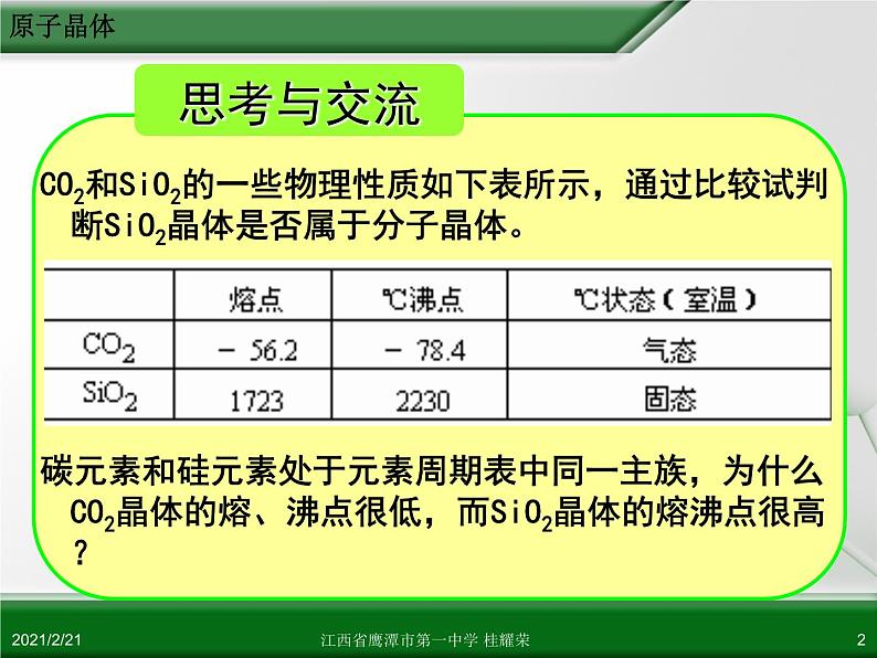 江西省鹰潭市第一中学人教版高中化学选修3 物质结构与性质 第三章 第二节 分子晶体与原子晶体（第2课时）课件（共21 张PPT）02