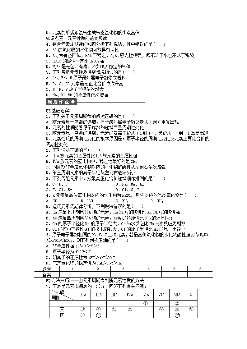 高中化学 第一章 第二节 第2课时 元素周期律课后作业 新人教版必修203