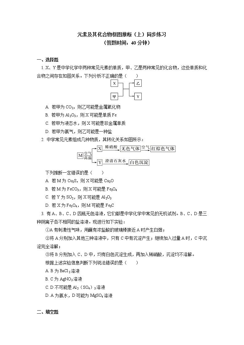 第二册专题：元素及其化合物框图推断同步练习（含答案）01
