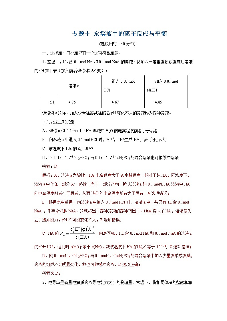 2021届+高三+化学+高考二轮复习+专题十 水溶液中的离子反应与平衡第1页
