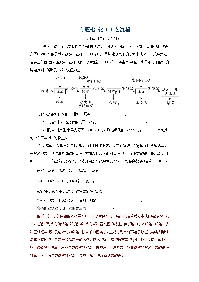 2021届+高三+化学+高考二轮复习+专题七 化工工艺流程01