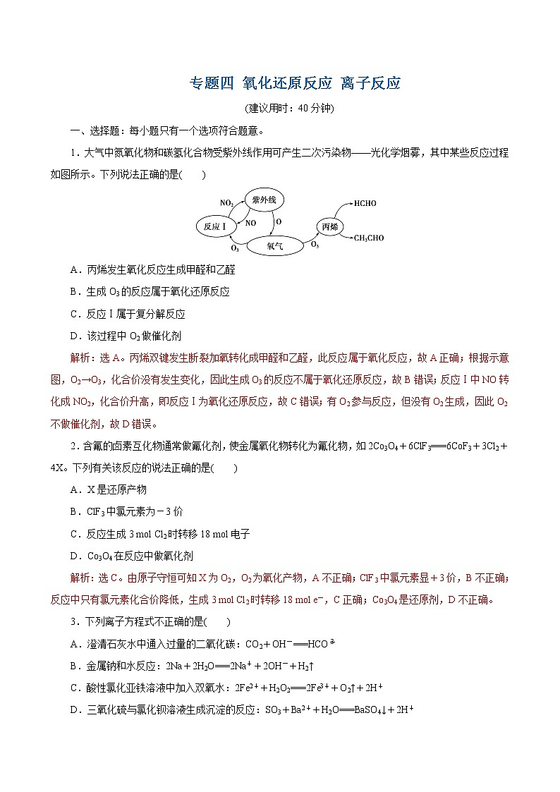 2021届+高三+化学+高考二轮复习+专题四 氧化还原反应 离子反应01