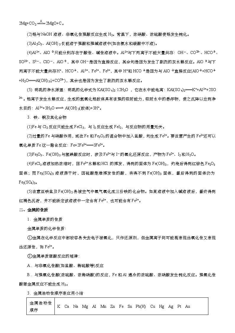 （新高考）2021届高考二轮复习专题四 常见金属及其化合物 教师版02