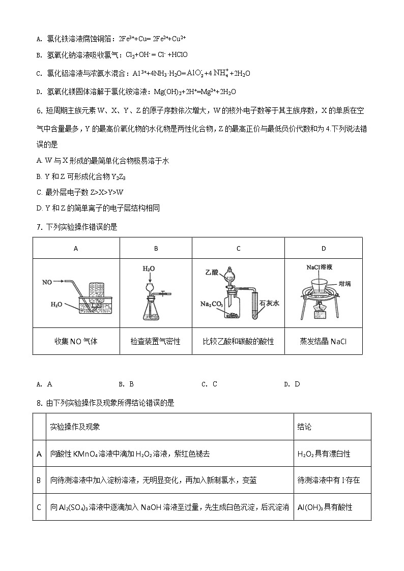 重庆市2021年普通高中学业水平选择考适应性测试化学试题（含答案解析）02