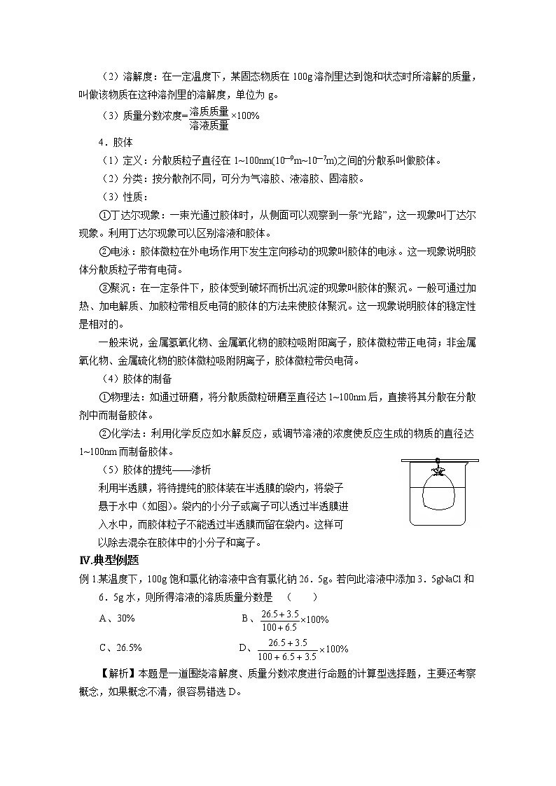 高三化学一轮知识点系列大全：考点七 分散系（一） Word版含解析02