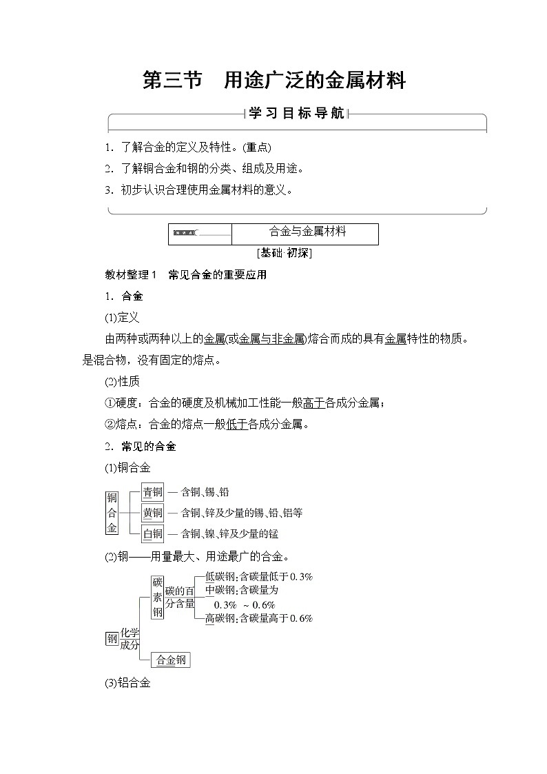 2018版高中化学（人教版）必修1同步教师用书：第3章 第3节　用途广泛的金属材料01