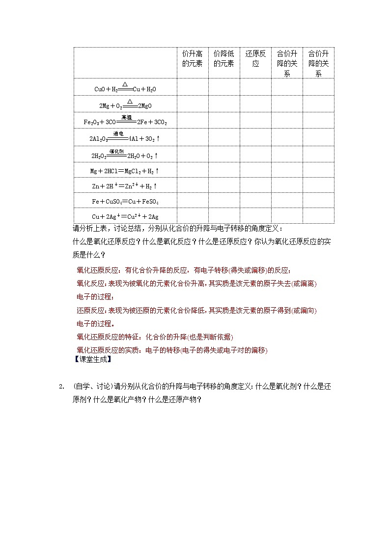 高中化学 2.3《氧化还原反应》（第1课时）教案 新人教版必修103
