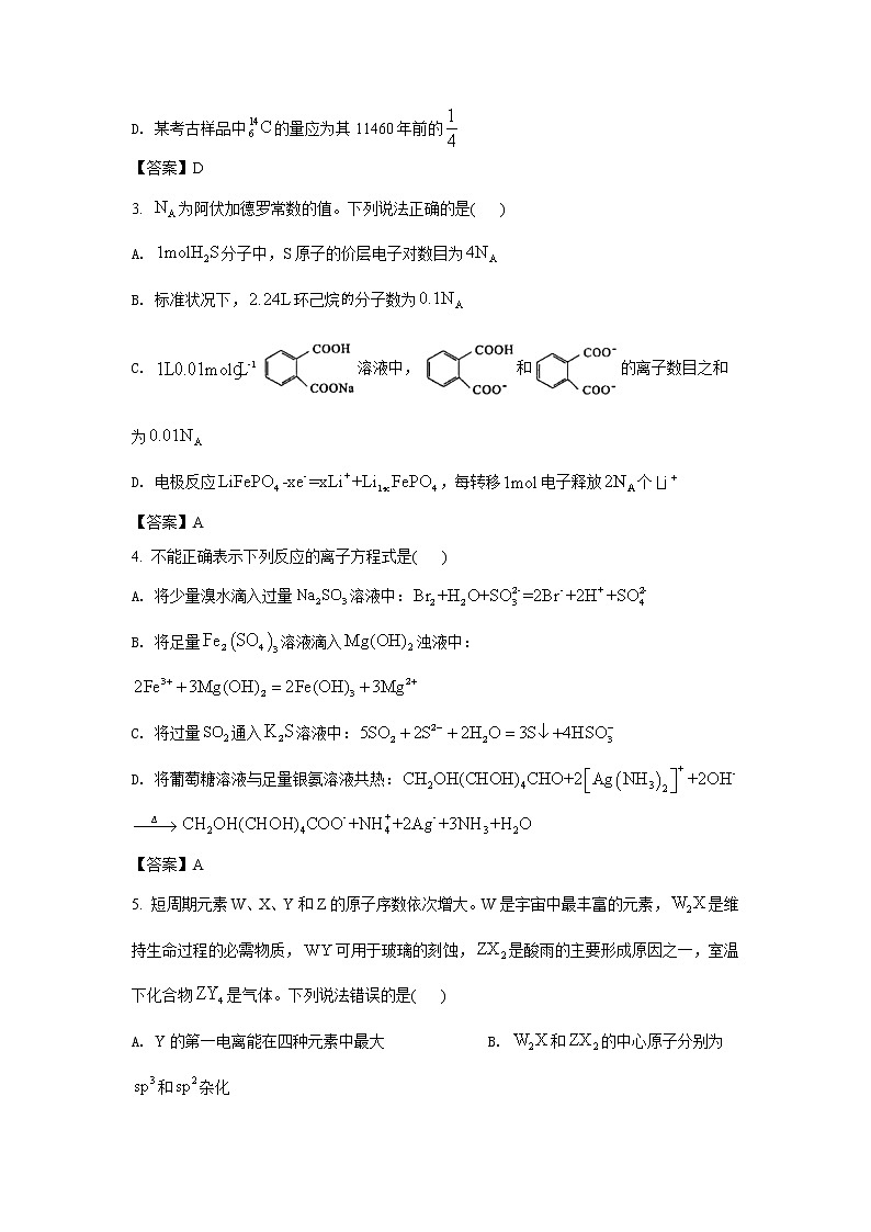 八省联考2021年湖北省普通高中学业水平选择性考试模拟演练化学试卷（含答案）02