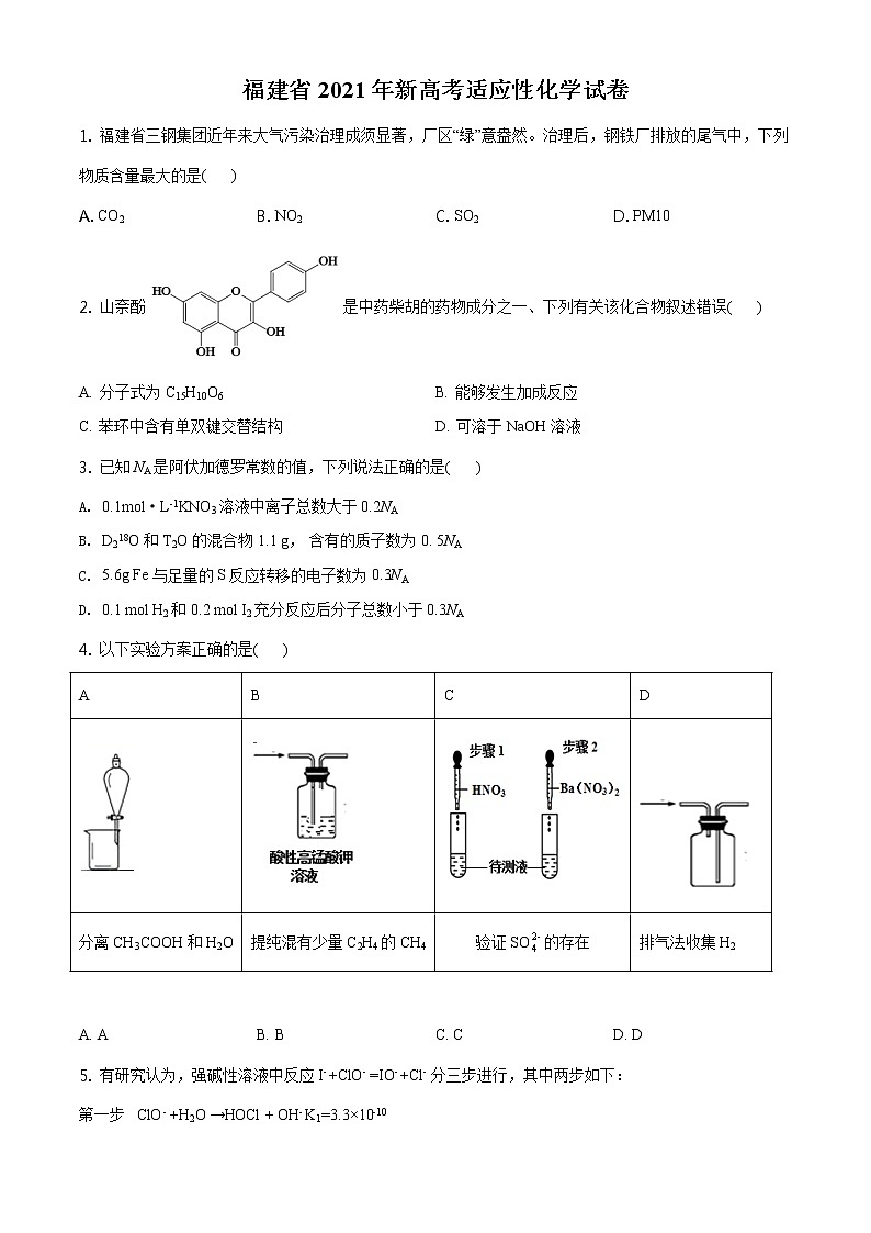 全国八省联考福建省2021年普通高中学业水平选择考适应性测试化学试题（含答案解析）01