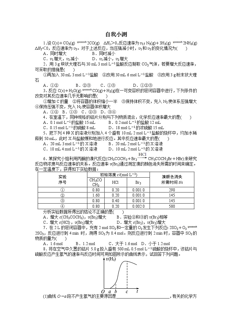 化学人教版选修4自我小测：第二章第二节　影响化学反应速率的因素第1课时 Word版含解析第1页