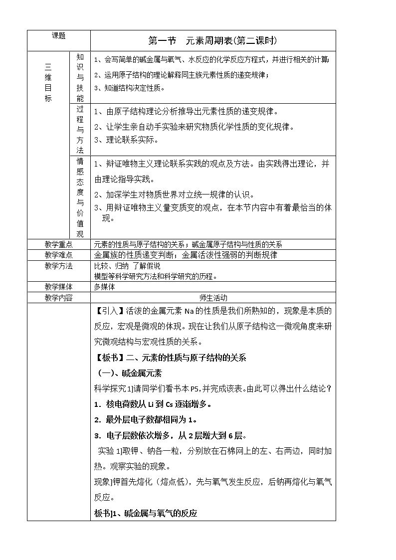 【推荐】人教版高中化学必修二 1.1元素周期表第2课时（教案2）01
