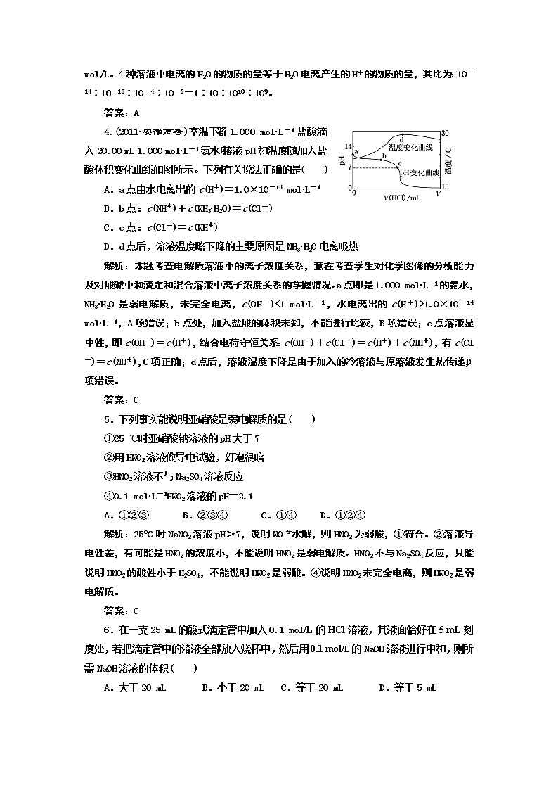 人教版化学选修4第3章水溶液中的离子平衡 单元检测及试题解析02