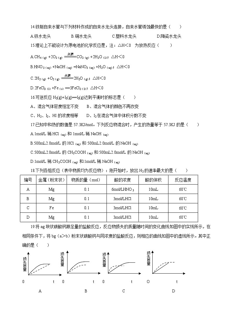 人教版化学选修4第1章单元测试03