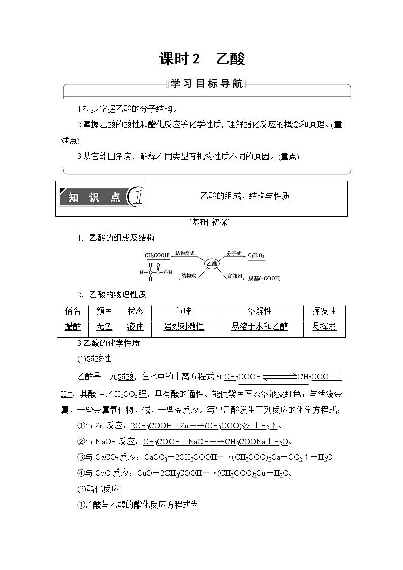 2018版高中化学（人教版）必修2同步教师用书：第3章 第3节 课时2　乙酸01