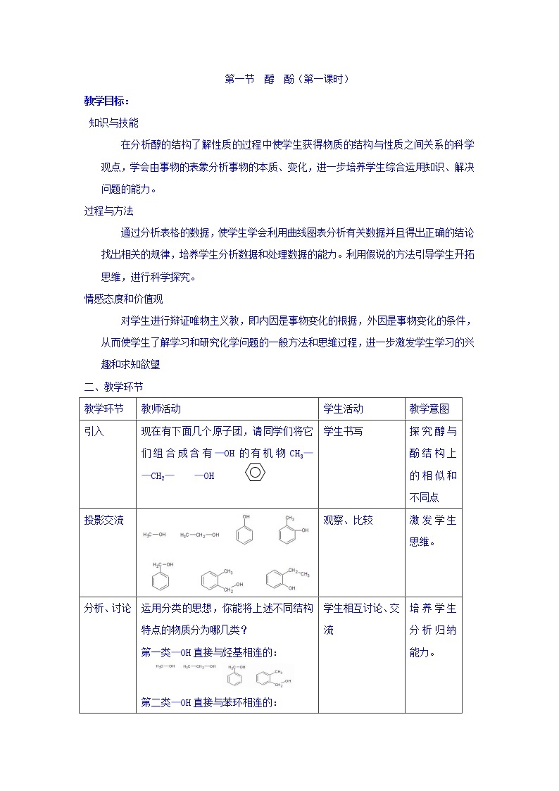 高中化学选修5教案：3.1醇+酚+第一课时+01