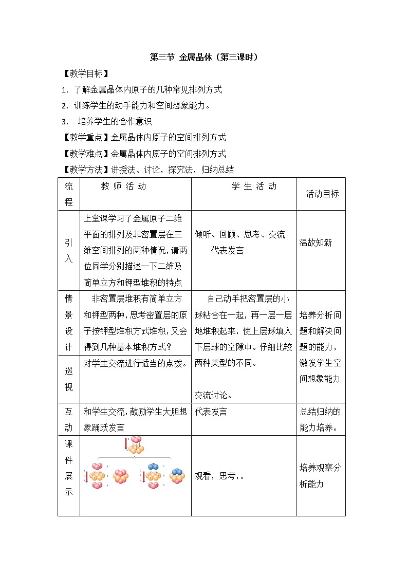 人教版高中化学选修三教案-3.3 金属晶体 第三课时101