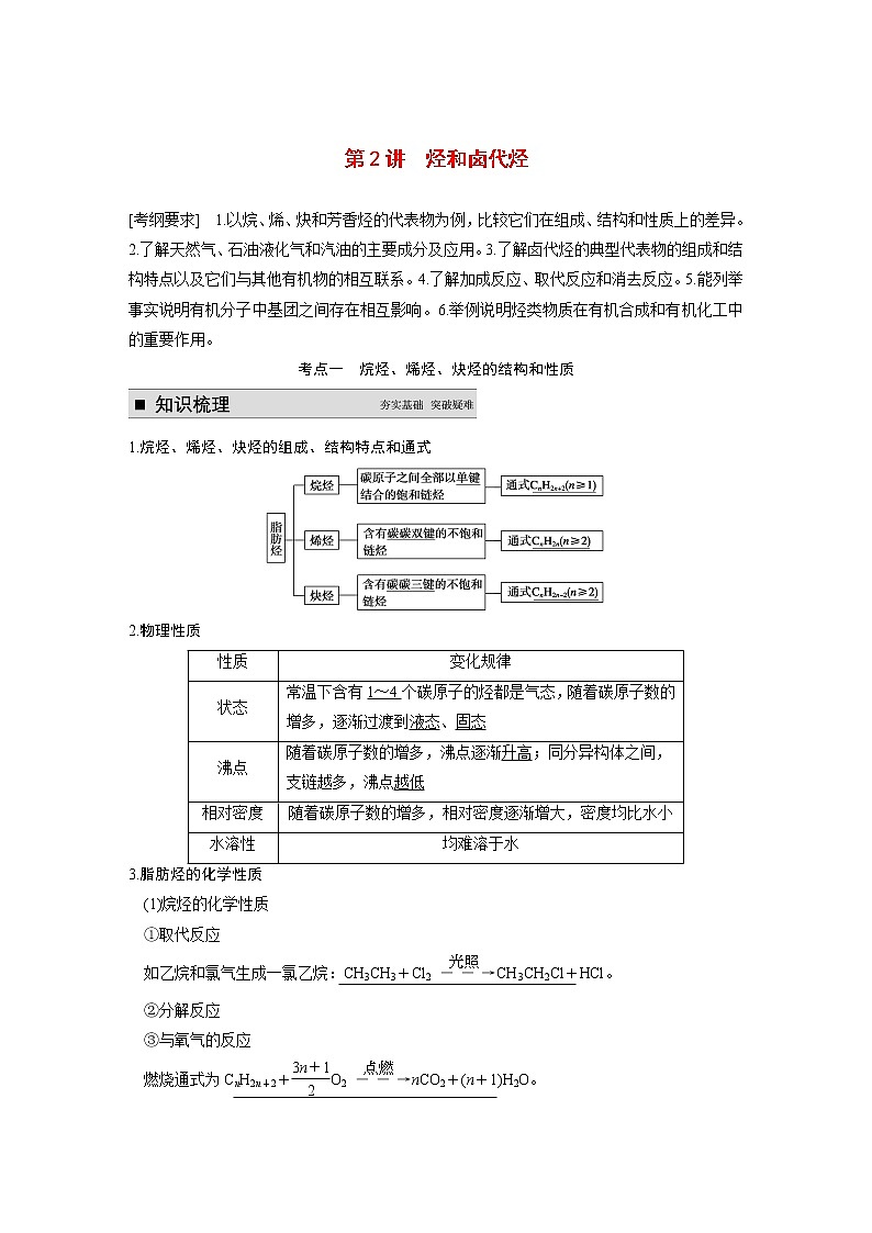 2021届高考化学一轮复习 第十一章 第2讲 烃和卤代烃教案（含解析）第1页