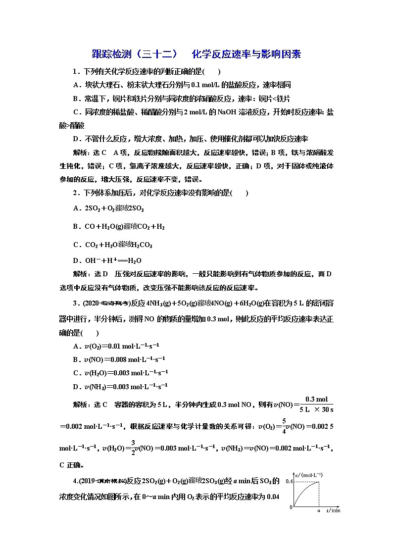 高考化学专题复习   跟踪检测（三十二）  化学反应速率与影响因素（含解析）第1页