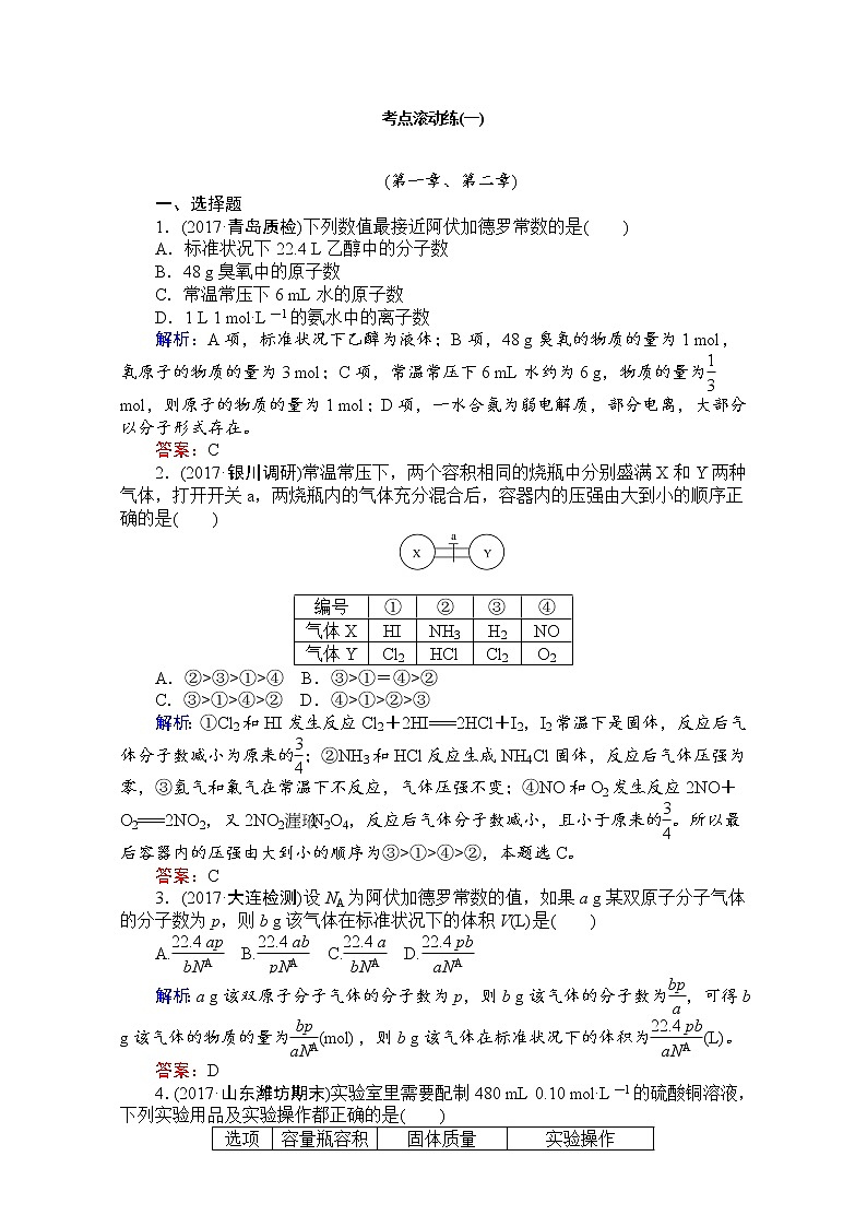2018高考化学（人教）一轮复习全程构想-考点滚动练（一） Word版含解析01