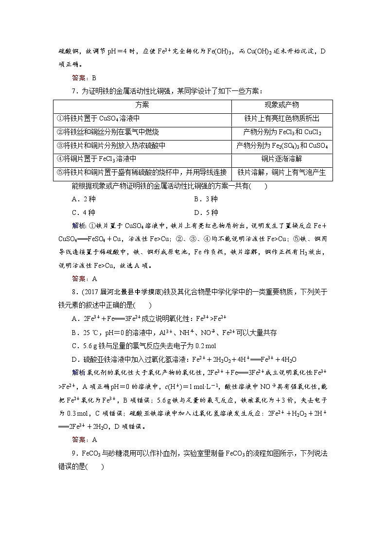 2018年高考化学总复习 课时跟踪检测 八　铁及其重要化合物 Word版含答案03