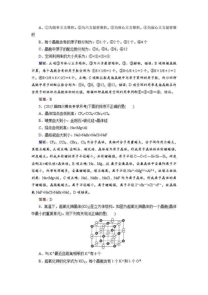 2018年高考化学总复习 课时跟踪检测 三十六　晶体结构与性质 Word版含答案02