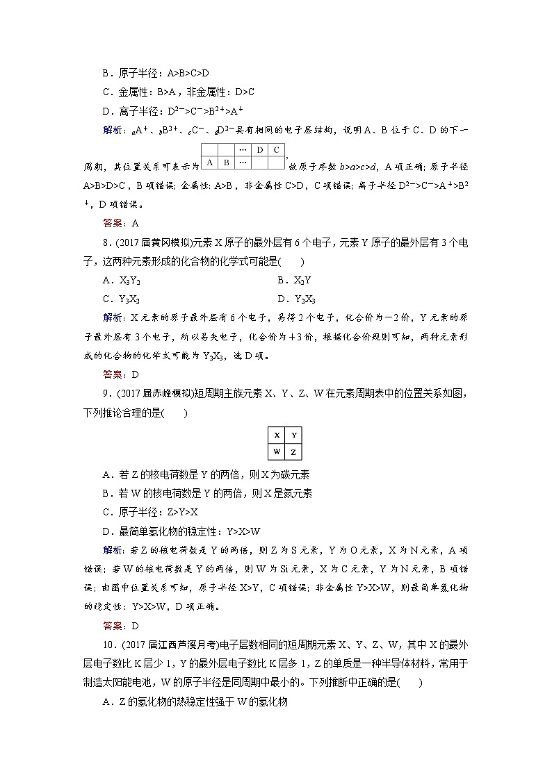 2018年高考化学总复习 课时跟踪检测 十五　原子结构 Word版含答案03
